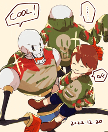 a drawing of papyrus and frisk says cool