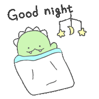 a drawing of a dinosaur sleeping under a blanket with the words good night below it