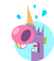 an illustration of a purple unicorn with a pink horn