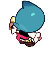 a pixel art of a cartoon character with a blue hat on