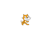 a cartoon cat with a white tail is running on a white background