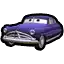 a purple car from the movie cars with a cartoon face on it .