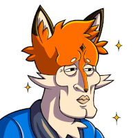 a cartoon drawing of a fox with a blue jacket on