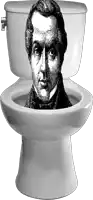 a black and white drawing of a man 's face on a toilet