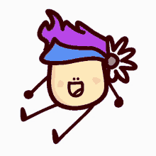 a cartoon character wearing a purple hat with a flower in it .