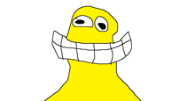 a cartoon drawing of a yellow face with a big smile