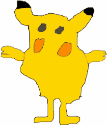 a drawing of a yellow pikachu with black eyes and red lips