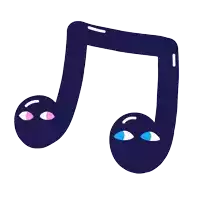 a cartoon illustration of a music note with eyes