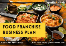 an advertisement for a food franchise business plan with various bowls of food