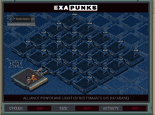 a screenshot of a game called exapunks shows a map of alliance power and light