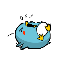 a cartoon drawing of a blue bird laying on its back