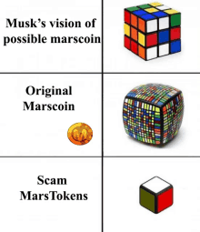 a picture of a rubik 's cube with the words musk 's vision of possible marscoin