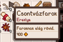 a screenshot of a video game with a sign that says ' csontvázfarok ereklye ' on it