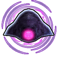 a cartoon drawing of a purple object with a pink center surrounded by purple circles .