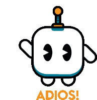 a cartoon drawing of a robot with the word adios below it