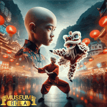 a poster for museum bola 1 shows a man and a lion dance