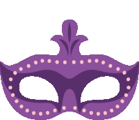 a purple carnival mask with pink polka dots on it