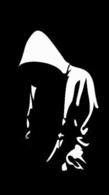 a black and white drawing of a person wearing a hooded jacket .