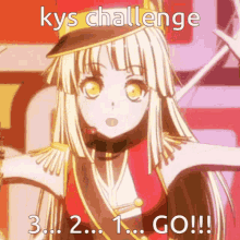 a picture of a blonde anime girl with the words kys challenge 3 2 1 go