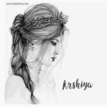 a black and white pencil drawing of a girl with a flower crown in her hair .