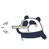 a panda bear is holding a yellow stick in its mouth .