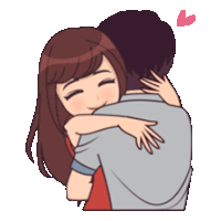 a cartoon of a woman hugging a man with a heart in the background .