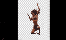 a woman in a bikini is jumping in the air on a transparent background