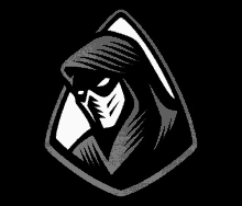 a black and white drawing of a hooded ninja with a mask on his face .