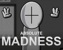 a poster for absolute madness shows a cartoon character with a cross on his head