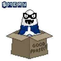 a pixel art illustration of a ghost sitting in a box that says good protect