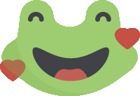 a green frog has two red hearts on its cheeks