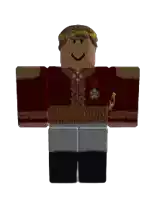 a roblox character in a red and gold outfit