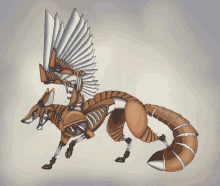 a drawing of a fox with wings and a tail