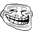 a black and white drawing of a troll face smiling with big teeth .