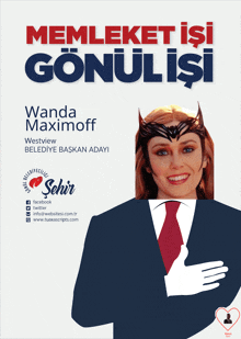 a poster for wanda maximoff shows a man in a suit