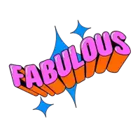 a colorful sticker that says fabulous with a blue star in the background