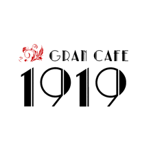 a logo for gran cafe 1919 with a red floral design