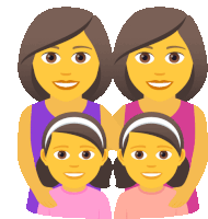 a cartoon illustration of two mothers and two daughters posing for a picture