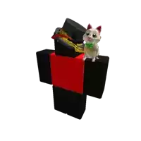 a black roblox character with a top hat and a white cat on his shoulder