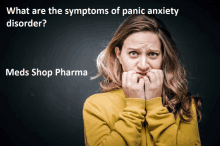 a woman biting her nails with the words " what are the symptoms of panic anxiety disorder " above her