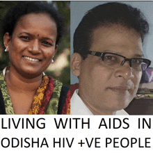 a picture of a woman and a man with the words living with aids in odisha hiv + ve people below them