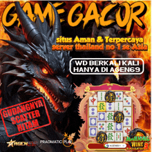 an advertisement for a game called game gacor with a dragon in the background