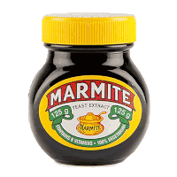 a jar of marmite yeast extract with a yellow cap