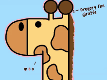 a cartoon drawing of a giraffe with the name gregory the giraffe written below it