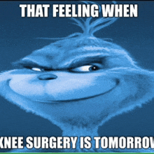 a grinch meme that says knee surgery is tomorrow