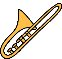 a cartoon drawing of a trombone with a long neck