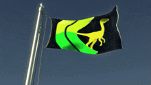 a flag with a yellow dinosaur on it