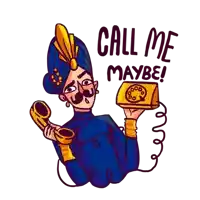 a cartoon of a man with a turban talking on a phone with the words call me maybe below him