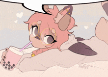 a drawing of a cat drinking a bubble tea with typhi written below it