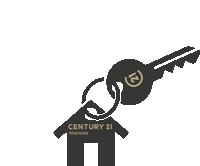 a century 21 logo with a key on a house shaped keychain